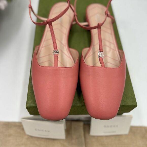 Women’s Gucci T strap, pink, leather GG ballet flats size 41 made in Italy - Picture 3 of 8